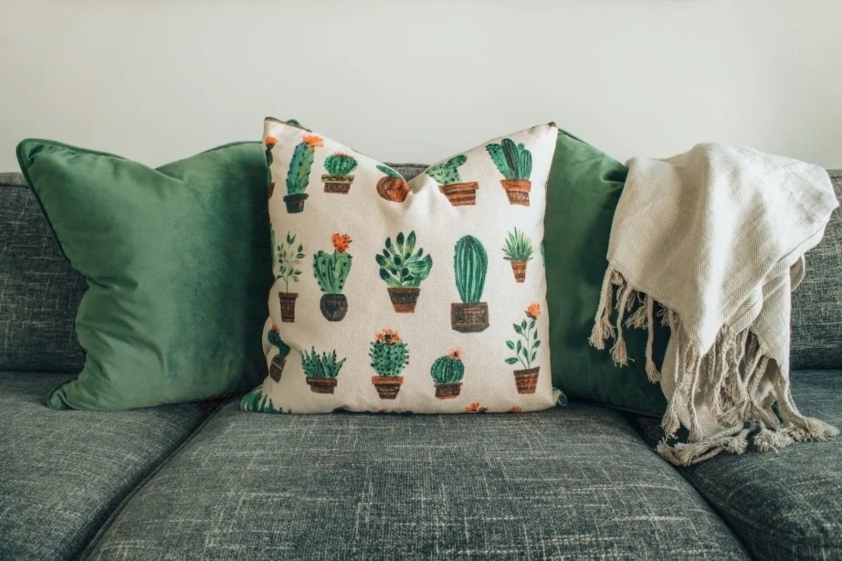 Pillows and throw on a sofa