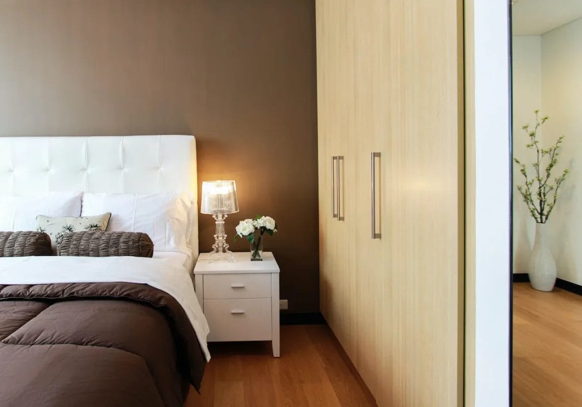 Table lamp next to bed
