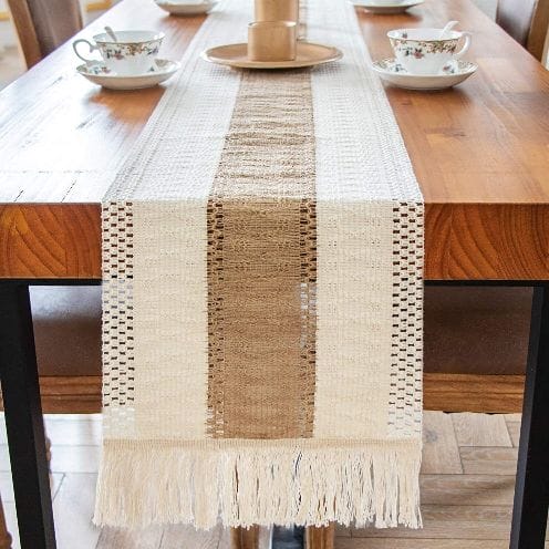 600000004987 Morden Tassel table ruuner 1404-32 Cream White - Image 1