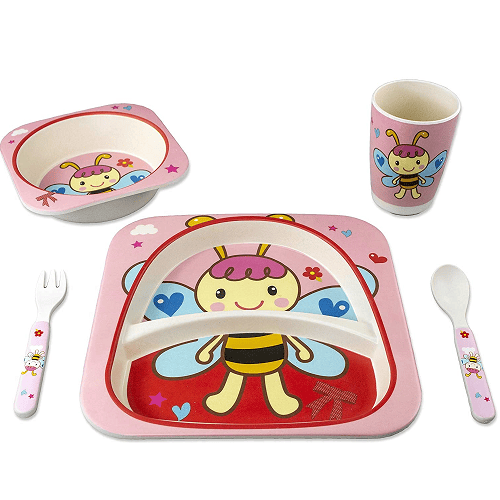 Untitled Kids bamboo dinner set C17007 pink bee - Image 1